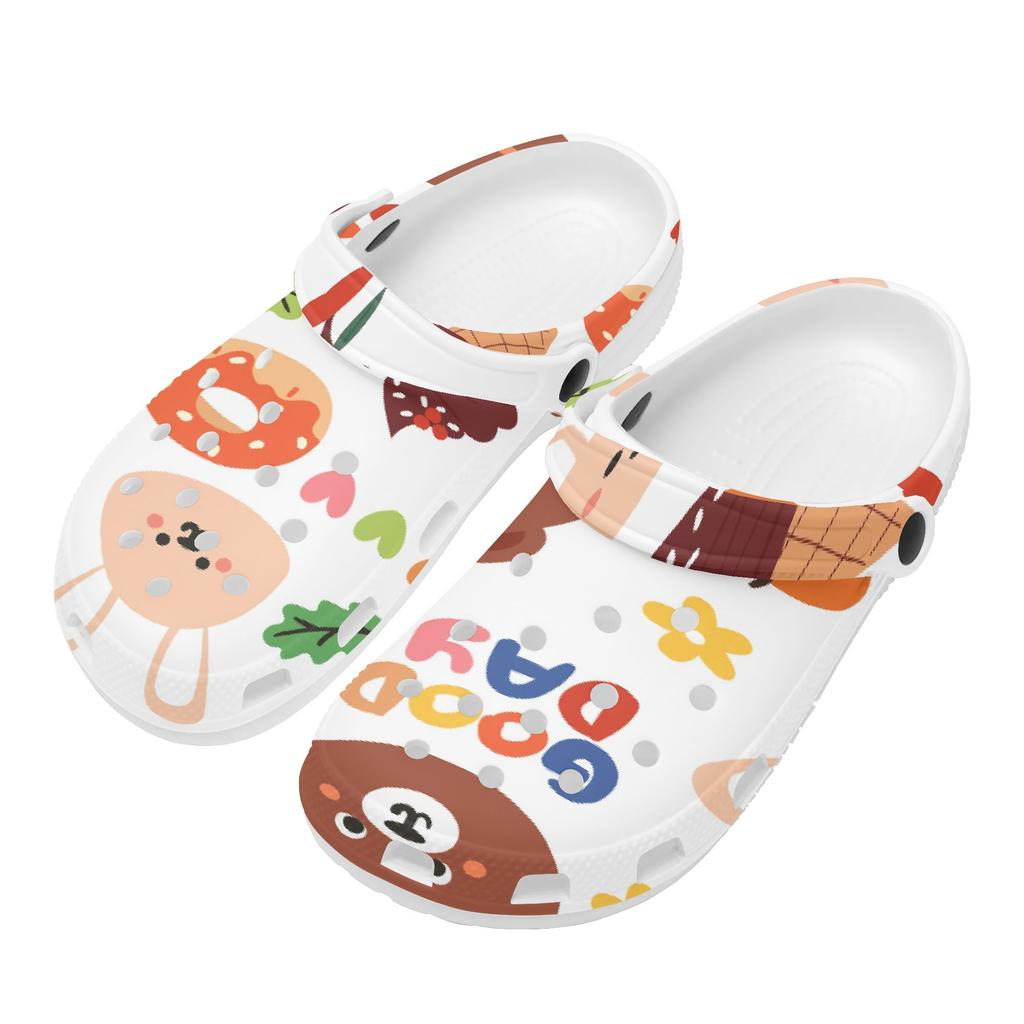 for Unisex Adults White Printed EVA Clogs Easy Clean Soft Slip On Garden Shoes Beach Pool Bathroom Home Beach Sandals Comfort Fit