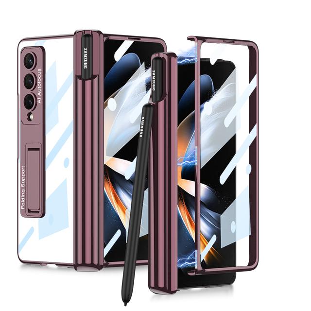 Магнитный чехол-держатель для ручек для Samsung Galaxy Z Fold 4 5g Fold 4, прозрачный чехол, противоударный чехол с пленкой из закаленного стекла