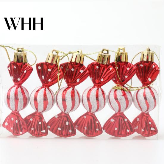 Christmas Hanging Candy Ornament With Lanyard 6Pcs/Box with Unbreakable Reusable Electroplating Colorful Candy-shaped Decorations Holiday Decoration