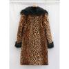 Зимняя шуба из искусственного меха с леопардовым принтом и большим меховым воротником