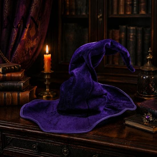 Black Witch Hat Halloween Wizard Hat, Adult Kids Cosplay Cone with Spider Decorative Web Star Decor, Gothic Party Costume Prop, Trick or Treat