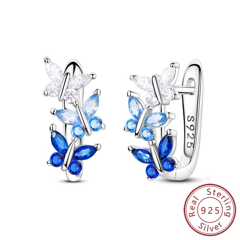 Новые серьги-кольца из серебра 925 пробы, разноцветные, с подвесками в виде цветка, бабочки, пчелы, для женщин, на день рождения, модные ювелирные изделия, подарки