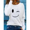 Slim Fit Daily Casual Smile Pattern Women's Round Neck Long Sleeved T-shirt