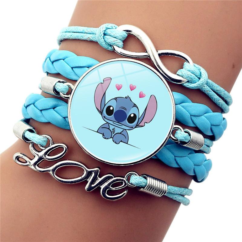 Модный плетеный браслет Stitch синего цвета с мультяшным дизайном из кожи с драгоценными камнями