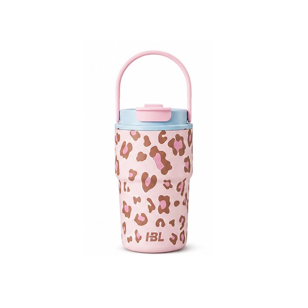 Dual Drinking Lid Insulated Water Bottle Leopard Print Portable Thermal Flask School Use