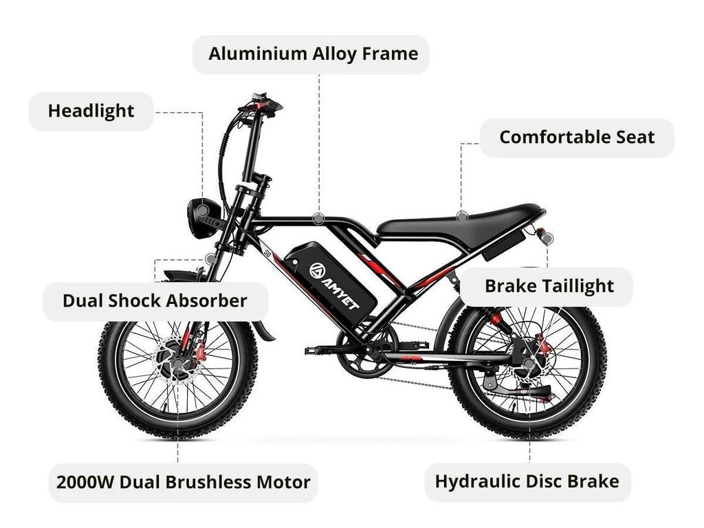 The new 2026 Aike 2000W electric motor with 48V 25AH battery, full suspension shock absorption, off-road electric bicycle.