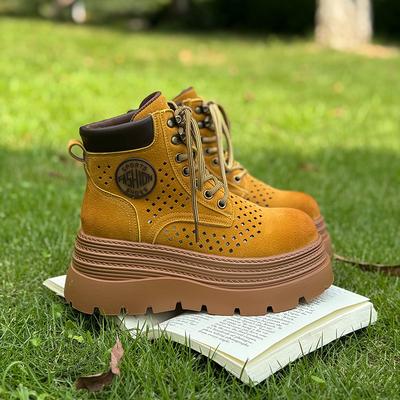 Женские летние новые ботинки на толстой подошве 8 см, полые ботинки-ревень, универсальные одинарные ботинки