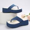 Модные женские сандалии на танкетке, летние новые с круглым носком и перемычкой, тканевая поверхность, толстая подошва, нескользящие, износостойкие шлепанцы