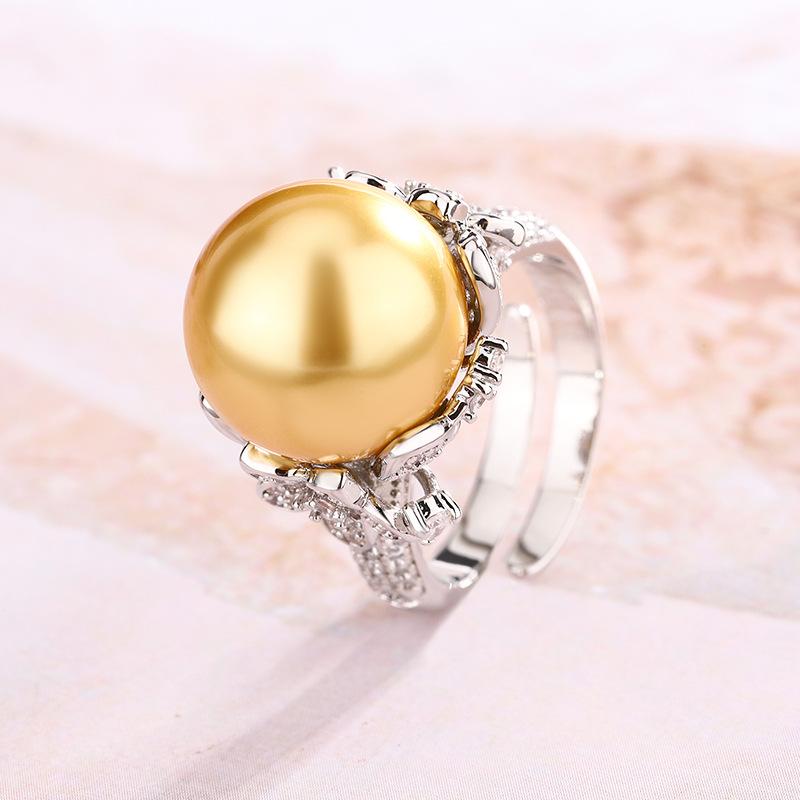 Кольцо с жемчугом Nanyang Australia White Platinum Grey Регулируемое кольцо с отверстием для модных пригородных поездок для женщин