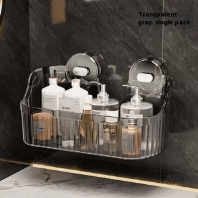 Стеллаж для хранения на присосках, прозрачный золотой, без перфорации, полка-сушилка для ванной комнаты, настенный органайзер