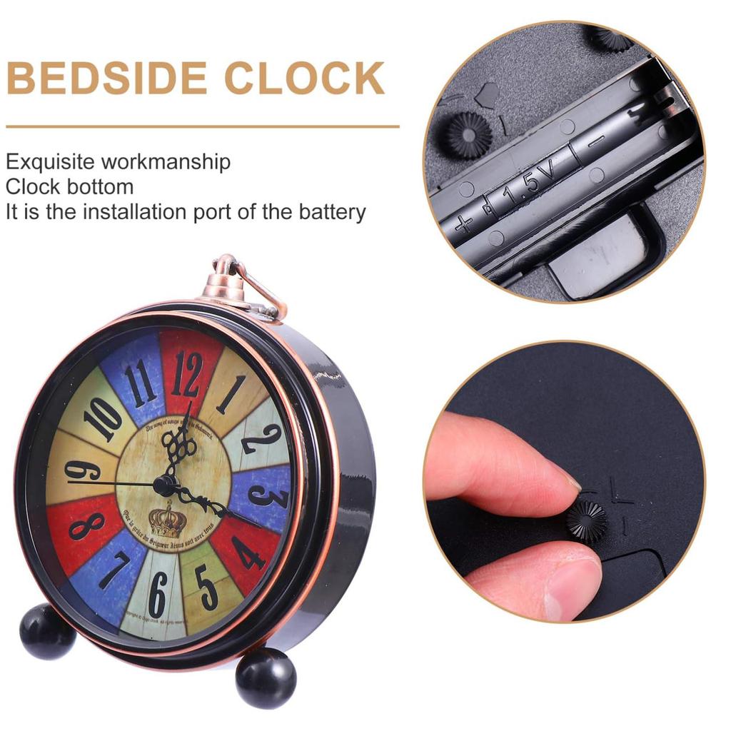Retro Alarm Clock Metal Silent Table Desk Clock Non Ticking Quartz Movement Bedside Clock for Bedroom