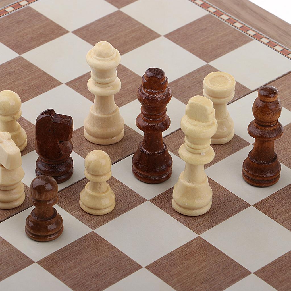 Folding 3-in-1 Classic Wooden Chess Set Board Game Set 24x24cm Chess Checkers Backgammon Portable Travel Board Game Set for Kid