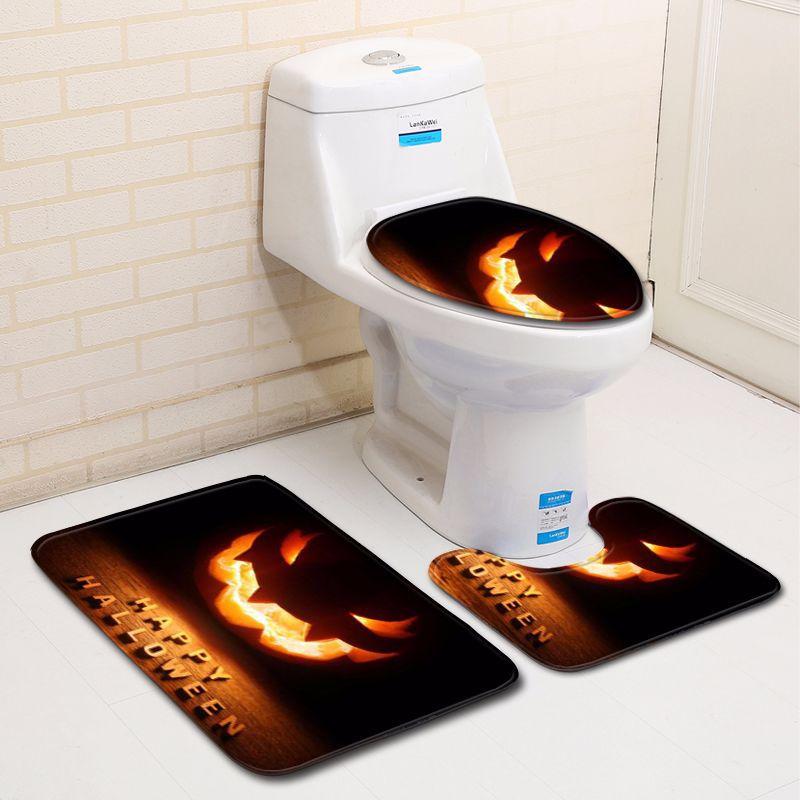 Pumpkin Lamp Bathroom Toilet Three-Piece Floor Mat Doormat Bathroom Carpet