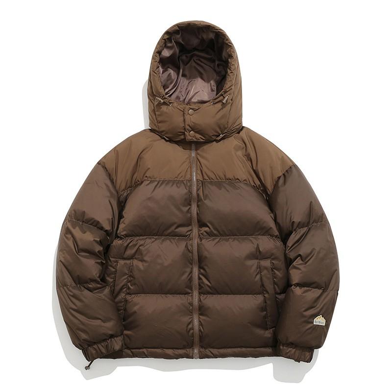 Unisex Winter Down Jacket With Detachable Hood Japanese Style Patchwork Design 90% White Duck Windproof Warm