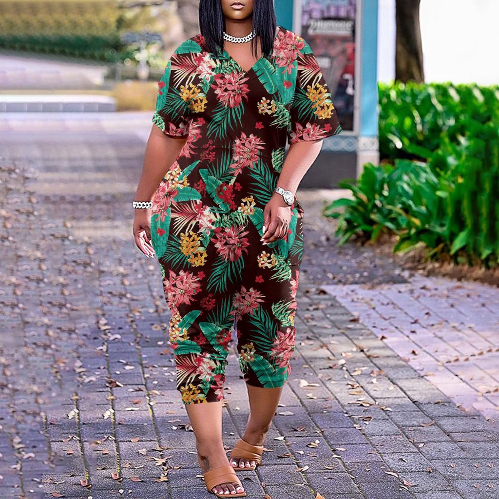 Женские повседневные комбинезоны на молнии с V-образным вырезом и короткими рукавами больших размеров с карманами, широкие длинные комбинезоны