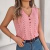 Spring Summer Solid Color Elegant Hollow Button Tank Top Knitted Tops for Women