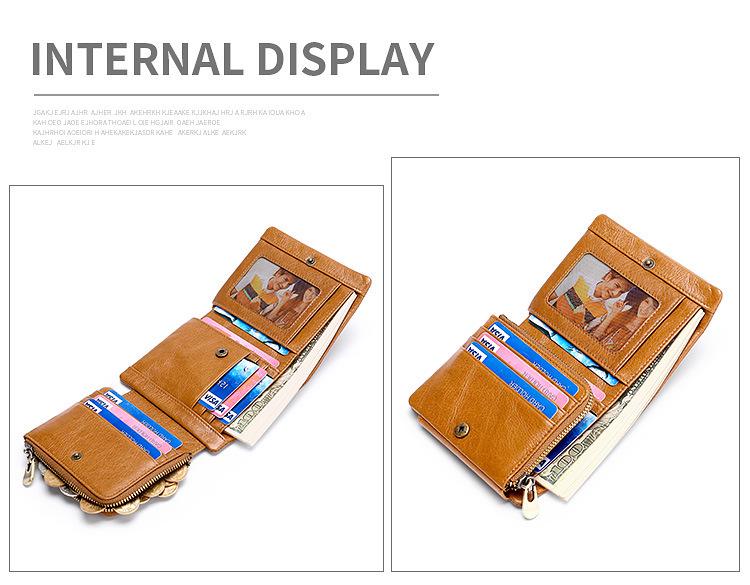 Мужской кожаный кошелек Trifold Retro RFID - короткий, с защитой от кражи и несколькими отделениями для карт