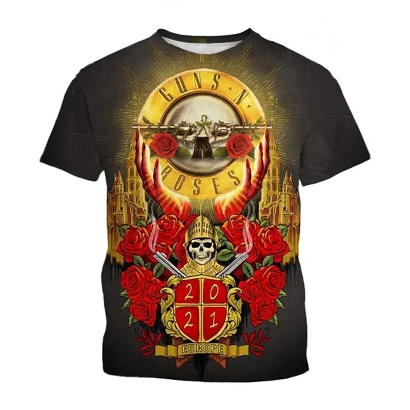 New 3D Pattern Printing T Shirt For Men Rock Band Skull Streetwear Summer Personalized Short Sleeve Leisure Fashion O-neck Tops