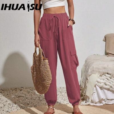 Женские повседневные брюки-карго с однотонными карманами на весну и лето для женщин