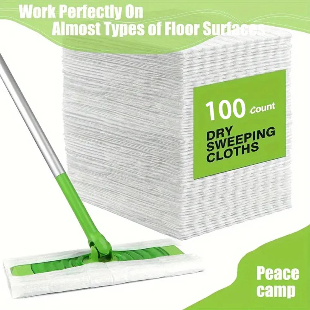100Pcs [plain Weave] Disposable Home Dust Removal Cloth Anti Static Mop Pad Floor Tile Duty Dry Sweeping Cloths/ Assemble Mops