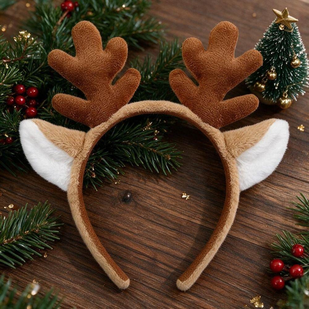 Plush Christmas Reindeer Antlers Hairband with Ears Headband Cute Hair Hoop Gift