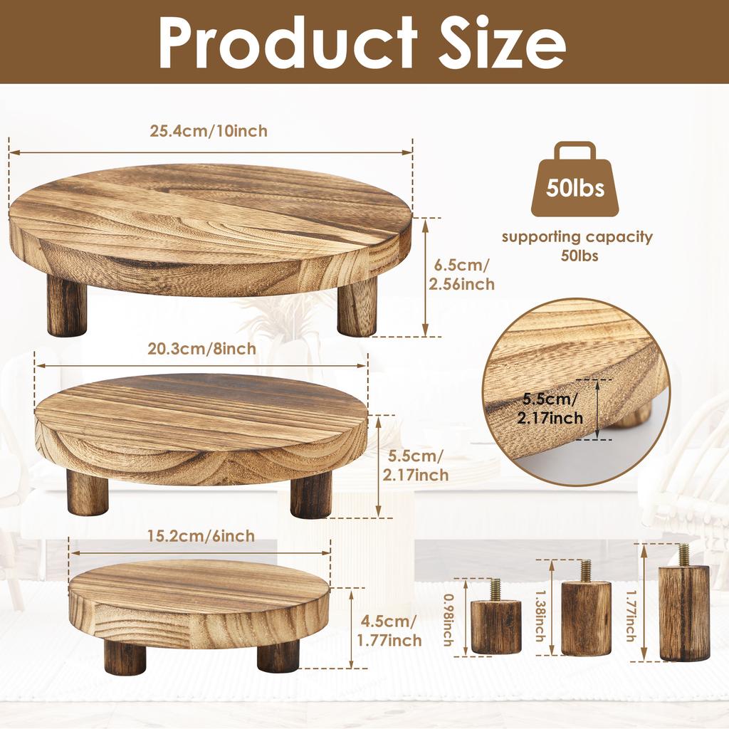 3 шт. Деревянная подставка-табурет для дисплея 3 размеров Деревянная подставка-подставка для растений Круглая деревянная подставка с съемными ножками для декора дома, патио