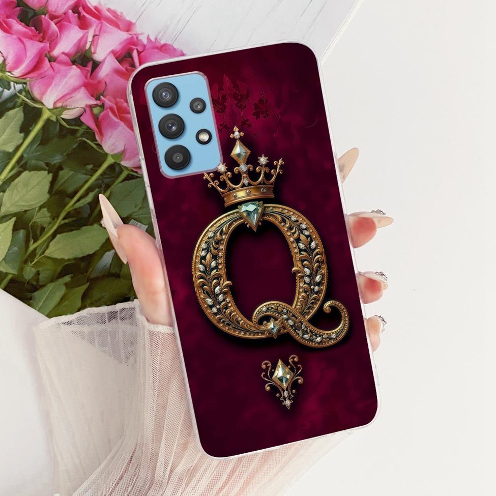 Clear For Samsung A32 5G SM-A326B Cover For Samsung Galaxy A32 5G Case Luxury Crown A-Z Letters 2D Flat Pattern Soft Phone Case