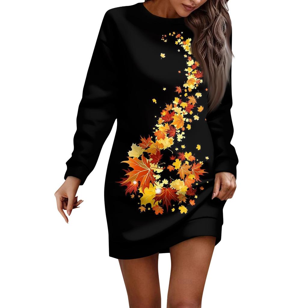 Платье с длинным рукавом для женщин, повседневное пуловер с цветочным принтом, платье-свитер, осень
