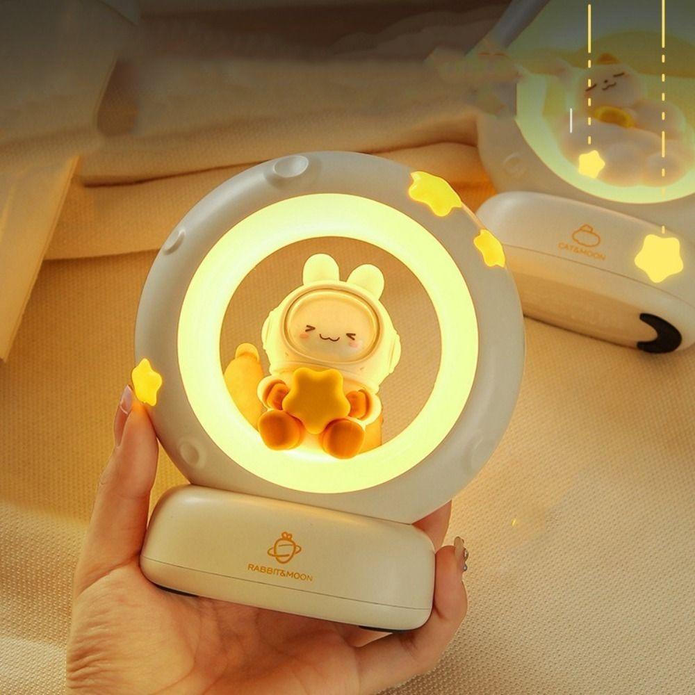 Ночник в виде кролика или кошки с USB-зарядкой, мягким светом, защитой глаз, эффектом луны и кошки, регулируемой яркостью, декоративный.