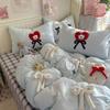 INS Princess Style Bow Bedding Sets For Single Bed  Quilt Cover Bedclothes Decor Woman Girls Bedroom Duvet Cover 4pcs
