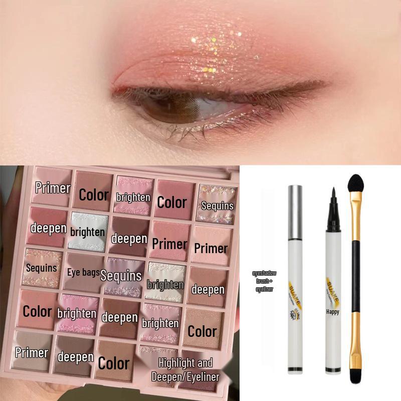 Палетка матовых теней для век 25 цветов в земляных и розовых тонах для начинающих - MGL макияж, подходящий для студентов