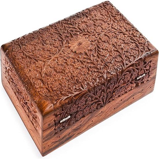 Деревянная шкатулка для драгоценностей Органайзер для драгоценностей Шкатулка на память Деревянная шкатулка для безделушек Деревянная шкатулка для драгоценностей Декоративный органайзер для хранения Замысловатая резная
