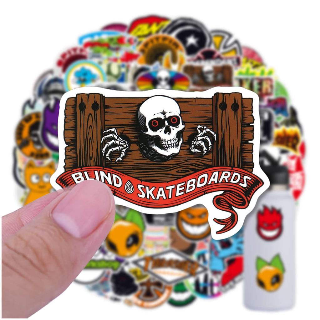 Set of 100 Skateboard Brand for Water Smartphone Stickers, Waterproof, Decals, Stylish, Cool, Popular, Laptops, Computers, Snowboarding, Luggage,