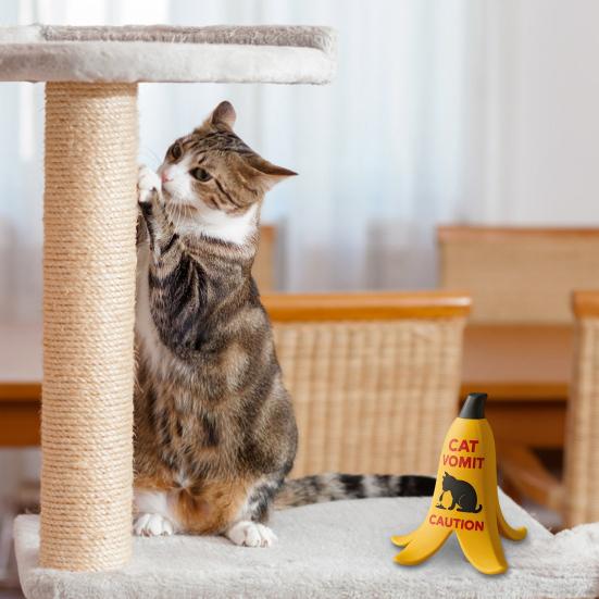 Cat Vomit Warning Sign 3D Banana Peel Cat Vomit Caution Sign Funny Vomiting Cat Desktop Warning Sign Gag Gift for Cat Lovers