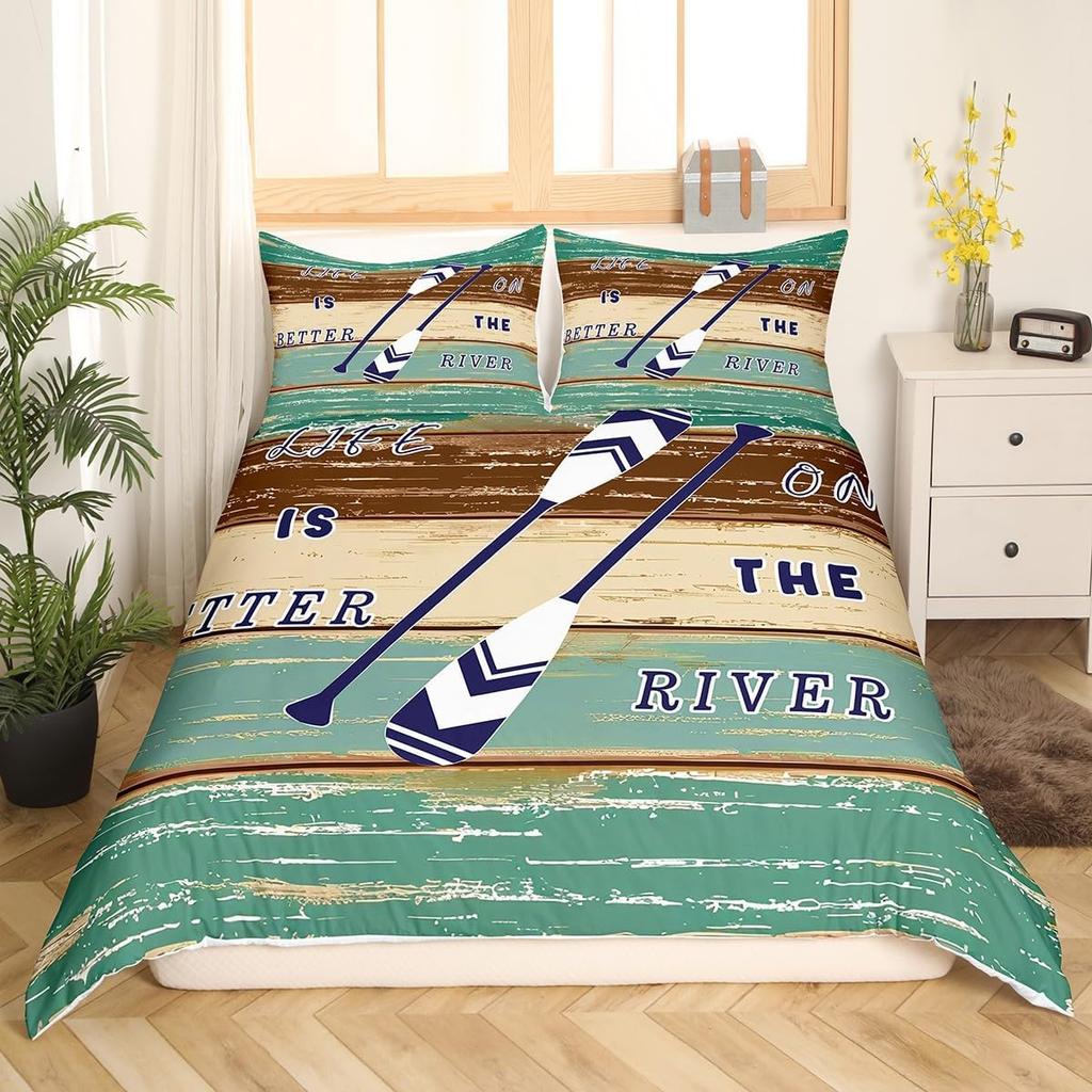 Boat Shed Duvet Cover Queen Size Wooden Plank Pattern Camper Microfiber Bedding Sets for Bedroom On The River Bed Cover