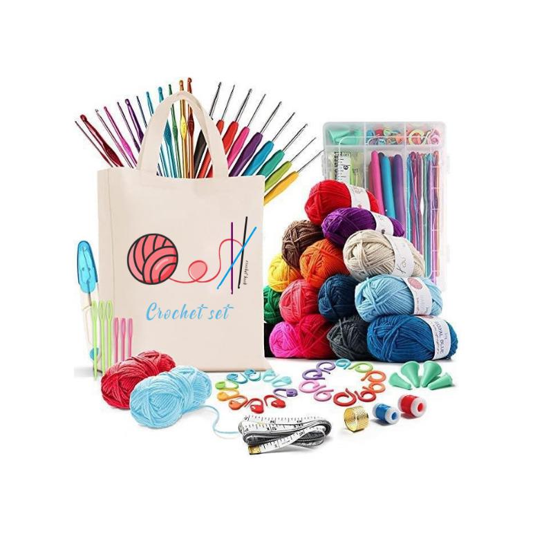 Crochet Hook Yarn Set for Beginners Crochet Kniting with Wool Yarn Blunt Hand Sewing Needles Stitch Marker for Crochet DIY