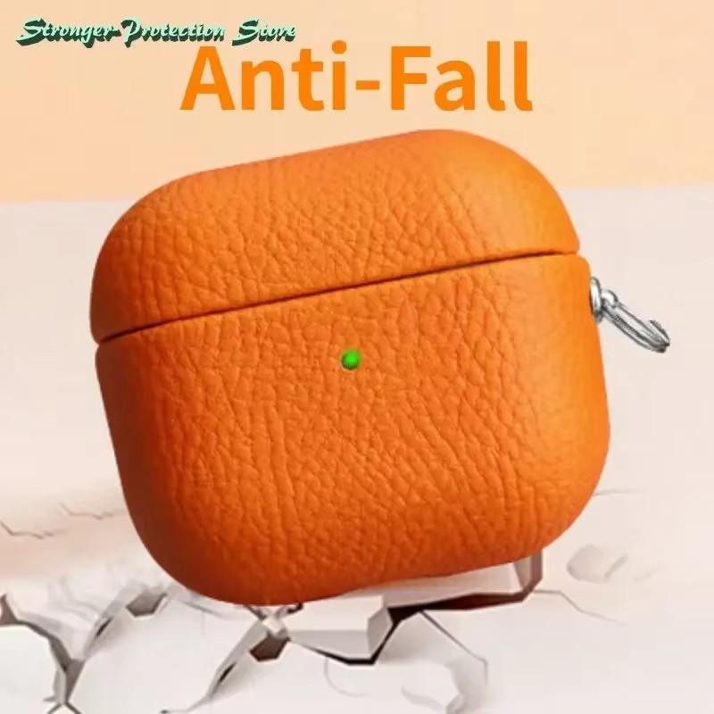 Натуральная Кожа Для Чехла AirPods Pro 3 AirPods Pro 2 Airpods 4 Airpods 1/2 3 Обложка Узор Личи Коровья Кожа С Пряжкой