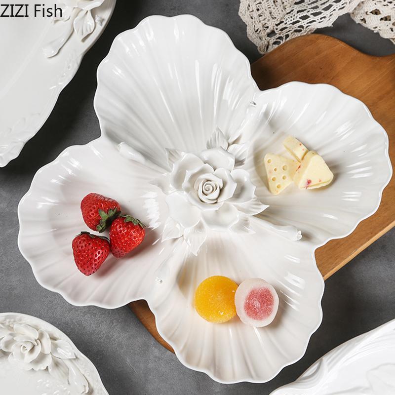 Керамическая тарелка с цветочным рельефом Завтрак Фруктовый салат Обеденные тарелки Отель Ресторан Западная тарелка Кухня Десертная тарелка Столовые приборы
