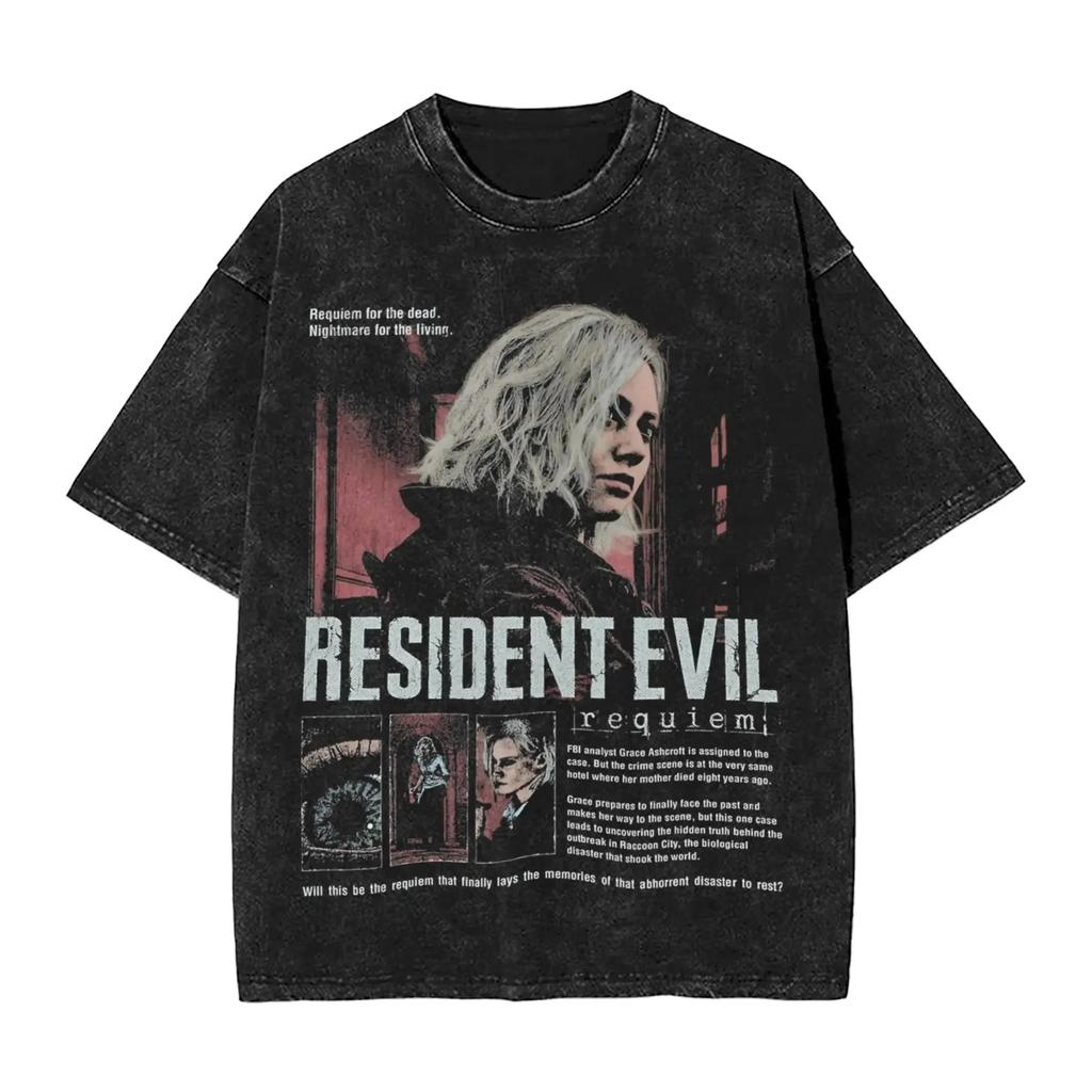 Resident Evil 9 Requiem Леон С. Kennedy Graphic 100% Хлопок Унисекс Рубашка с кислотной стиркой 2026 Лето Новая Мужская Y2k Футболка с коротким рукавом