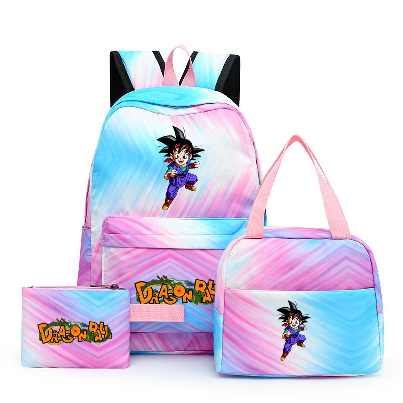 3 шт./компл., разноцветный рюкзак Dragon Ball с сумкой для обеда для женщин, студенческий рюкзак для подростков, повседневные школьные сумки, наборы