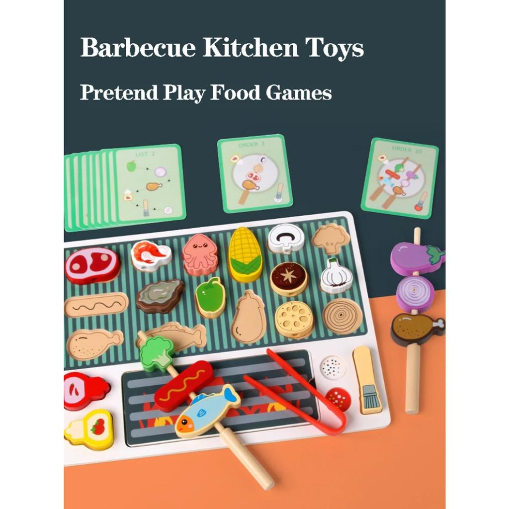 Детский Барбекю Еда Кухонные Игрушки Миниатюрная Еда Ролевая Игра Подбор Игры на Разрезание Малыши Монтессори Образование Деревянная Игрушка