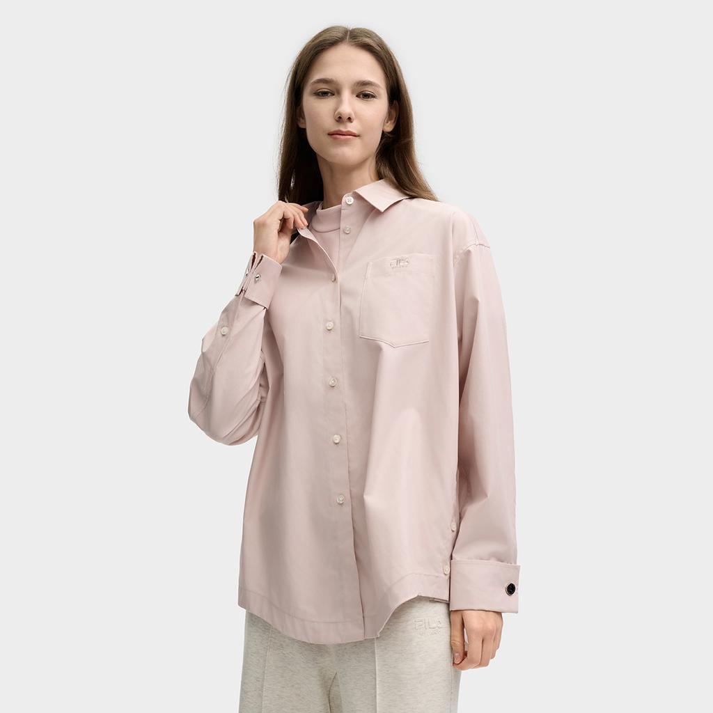 Fila Milano Series Exquisite Embroidered Brand Letter Logo Pocket Casual Woven Long Sleeve Shirt Women Shirts F11W515403F-PK