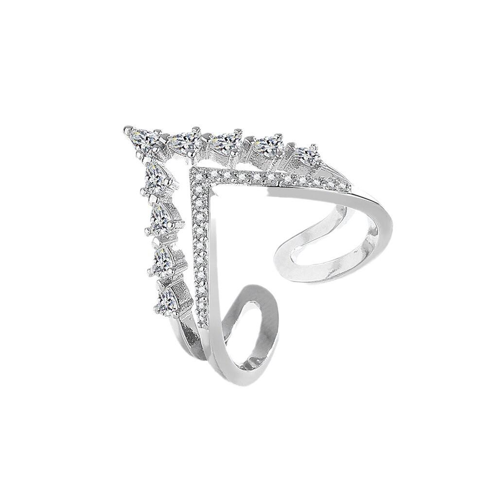 925 Silver Ring Hollow V-shaped Opening Ring Ladies Fashion Simple Birthday Party Wedding Anniversary Jewelry Gift