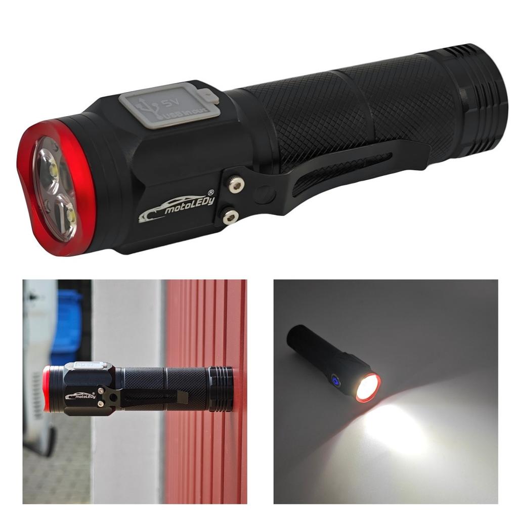 Фонарик 3x LED с магнитом, 900 лм, USB C, 5 режимов работы