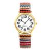 Bohemian Watch with Elastic Strap and Arabic Free Floral Waterproof Quartz Watch with Stretchable Stainless Steel Analog Colorful Ethnic Style Gift
