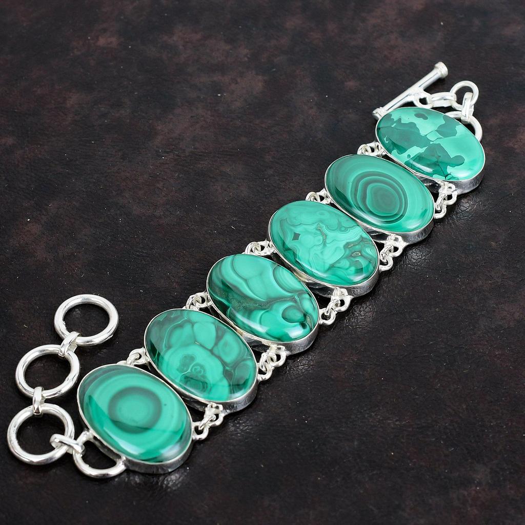 Браслет из малахита, натуральный драгоценный камень, браслет из серебра 925 пробы, регулируемая цепочка, малахитовые украшения, браслет ручной работы, подарки для мамы