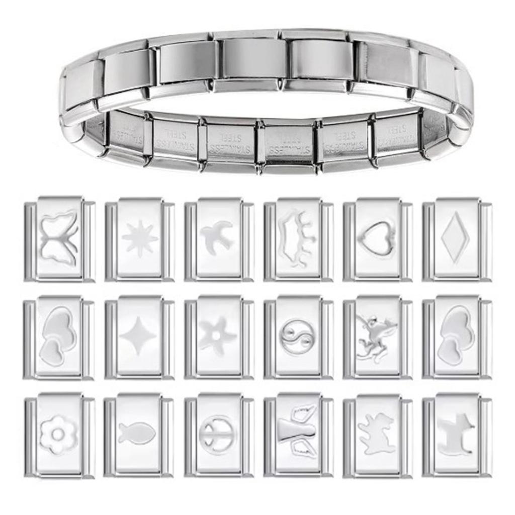 Stainless Steel Italian Style Charms Artisanal Italian Charm Bracelet Set Sturdy Links with Easy To Use Opening Tools