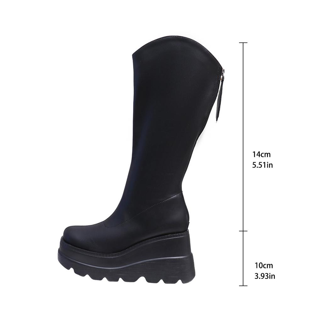 New V-port High Tube Wedge Heel Boots Women's High Boots Thick Sole 8cm~ 10cm Knight Boots