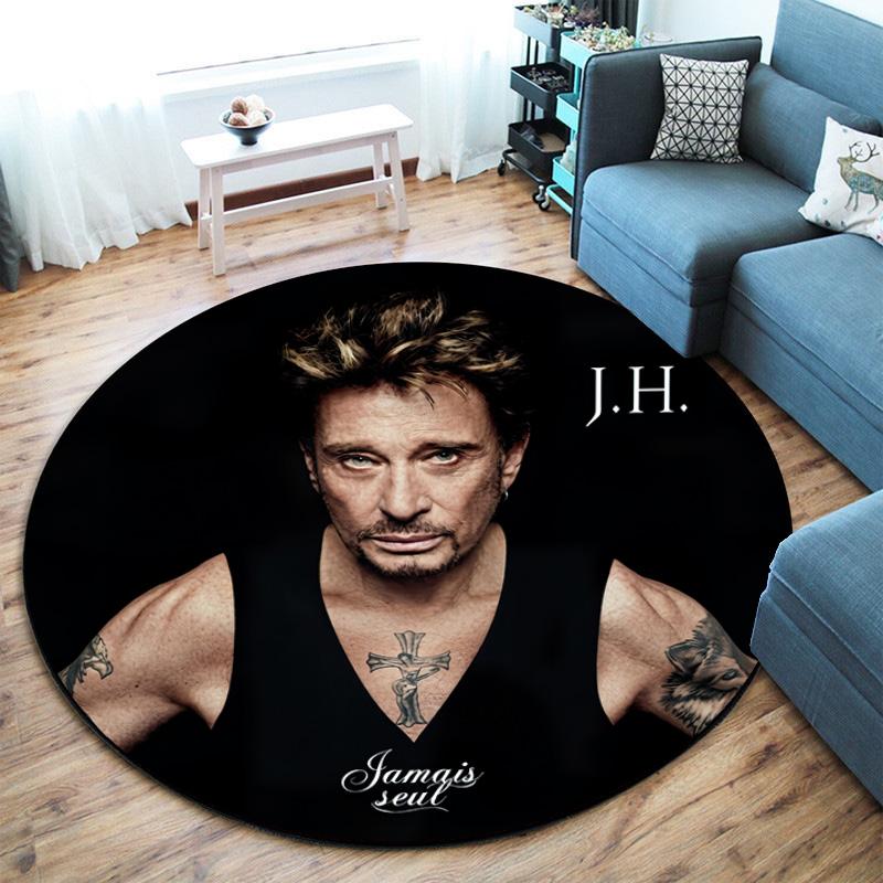 French legendary rock singer and actor Johnny Hallyday Round Carpet Soft Home Decoration Corridor Table and Chair Anti slip Outdoor Floor Mat rug H22
