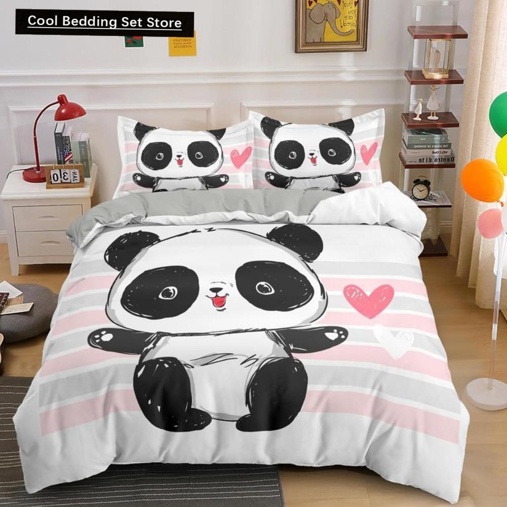 Cartoon Lovely Panda Bedding Set White Bed Linen 3D Print Gift for Kids Girls 2/3pcs Twin Single Queen King Size Duvet Cover Set